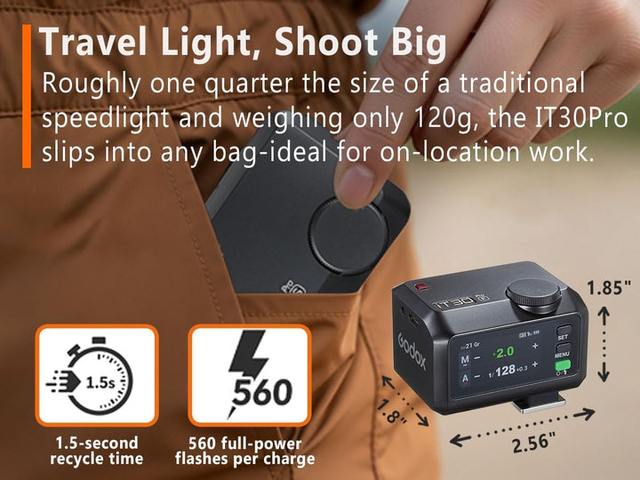 Godox iT30pro F TTL Mini Flash with Diffuser - GODOX iT30 Pro F for Fuji - GoDOx IT30 Pro for Fujifilm GodOX TTL Flash, Wireless Master & Receiver, HSS 1/8000 Second, 2.4G Wireless, GodOX Flash Black - Letwell