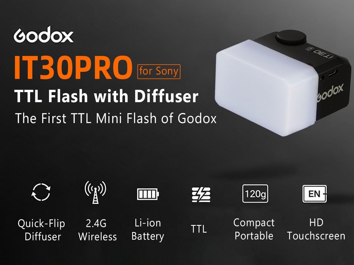 Godox iT30pro F TTL Mini Flash with Diffuser - GODOX iT30 Pro F for Fuji - GoDOx IT30 Pro for Fujifilm GodOX TTL Flash, Wireless Master & Receiver, HSS 1/8000 Second, 2.4G Wireless, GodOX Flash Black - Letwell