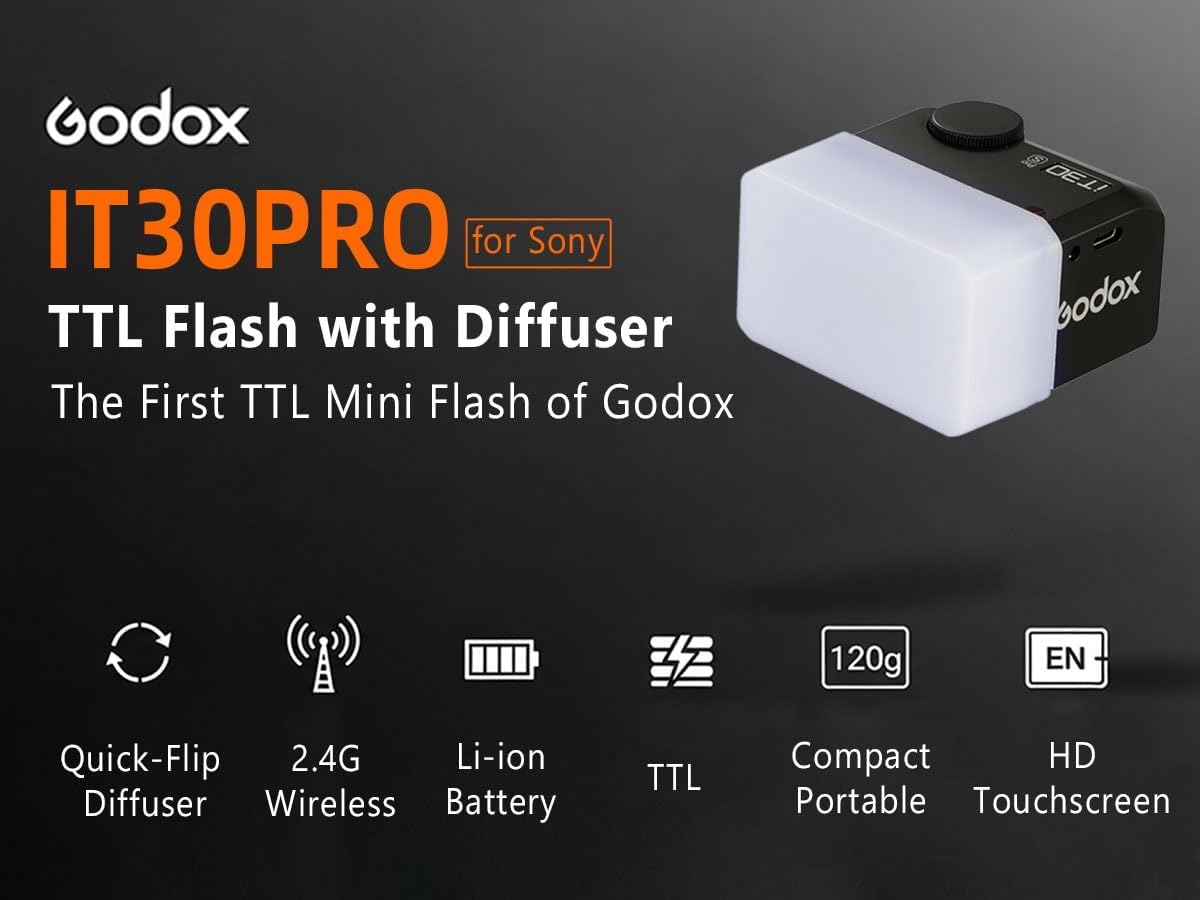 GODOX iT30pro s for Sony with GodoX TR - S Hotshoe Riser TR S & Diffuser - IT30 Pro for Sony iT30 PRO TTL Flash, Wireless Master & Receiver, HSS 1/8000 Second, 2.4G Wireless, Touchscreen - Letwell