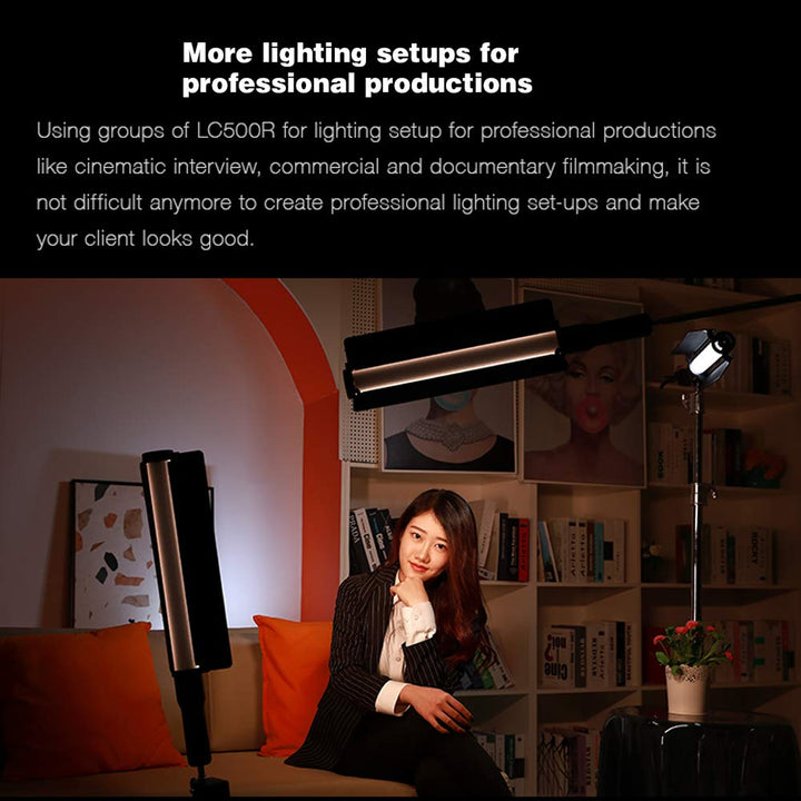Godox LC500R RGB LED Light Stick, 2500K - 8500K Adjustable, 360° Full Color, 14 FX Lighting Effects, CRI 96 TLC I98 Accurate Color, 0 - 100% Dimmable, Creative Music Mode - Letwell