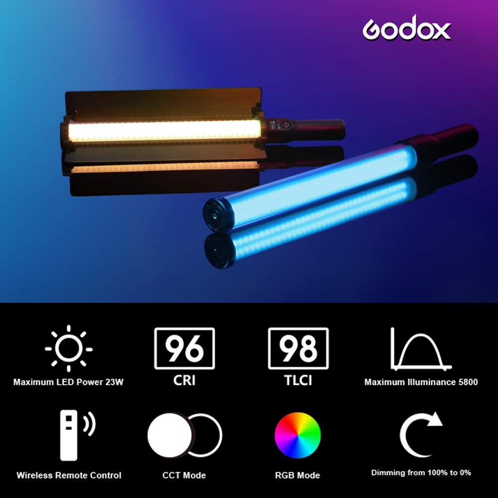 Godox LC500R RGB LED Light Stick, 2500K - 8500K Adjustable, 360° Full Color, 14 FX Lighting Effects, CRI 96 TLC I98 Accurate Color, 0 - 100% Dimmable, Creative Music Mode - Letwell