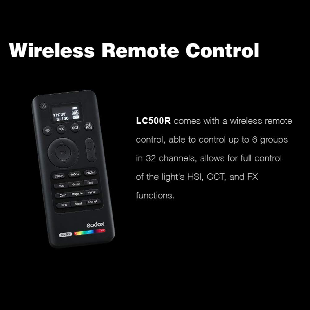 Godox LC500R RGB LED Light Stick, 2500K - 8500K Adjustable, 360° Full Color, 14 FX Lighting Effects, CRI 96 TLC I98 Accurate Color, 0 - 100% Dimmable, Creative Music Mode - Letwell