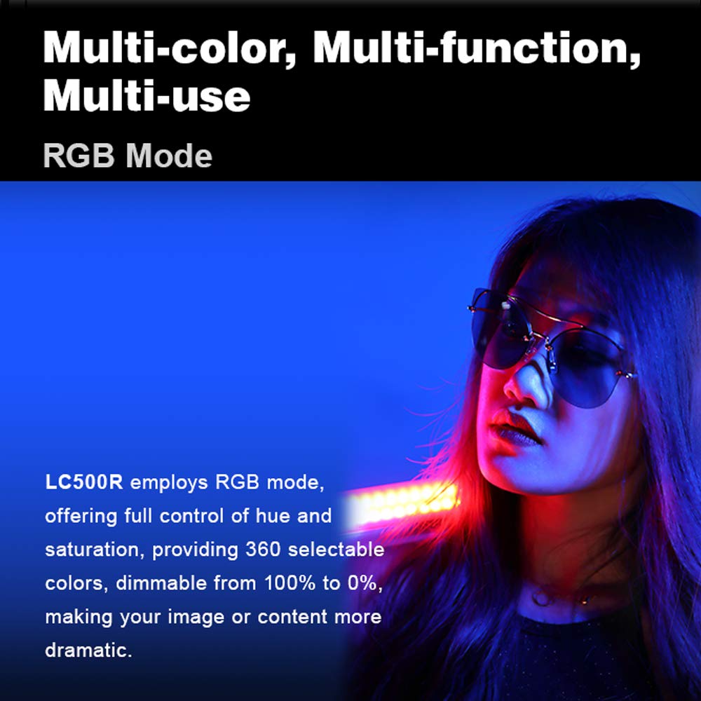 Godox LC500R RGB LED Light Stick, 2500K - 8500K Adjustable, 360° Full Color, 14 FX Lighting Effects, CRI 96 TLC I98 Accurate Color, 0 - 100% Dimmable, Creative Music Mode - Letwell
