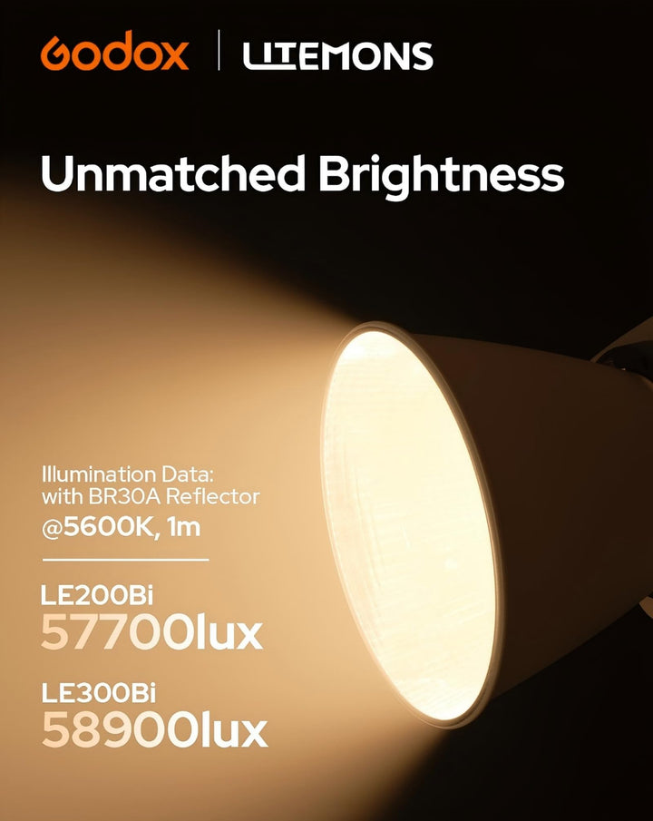 Godox LE200Bi Bi - Color LED Light, 220W GODOX Light All Metal Body,CRI/TLCI98+, CCT 2800K - 6500K/11 FX Effects/Bowens Mount/Whisper - Quiet Fan, App/DMX/NFC/CRMX Control, for Video, Streaming & Studio - Letwell