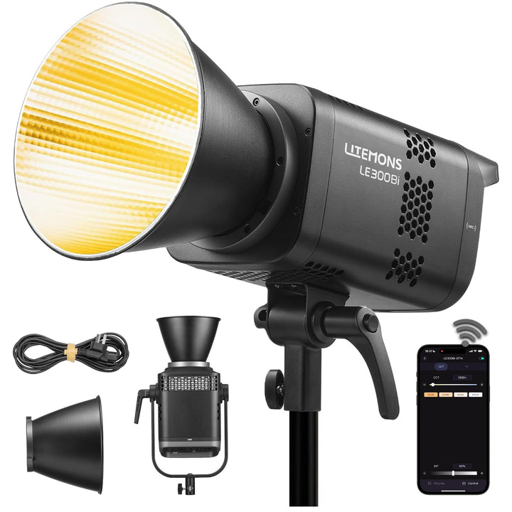 Godox LE300Bi Bi - Color LED Light, 320W GODOX Light All Metal Body,CRI/TLCI98+, CCT 2800K - 6500K/11 FX Effects/Bowens Mount/Whisper - Quiet Fan, App/DMX/NFC/CRMX Control, for Video, Streaming & Studio - Letwell