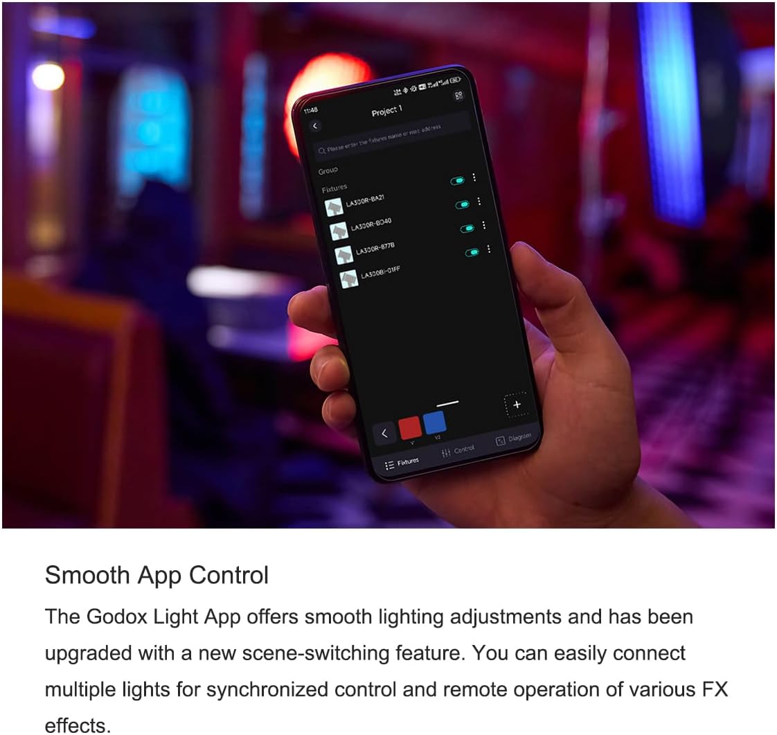 Godox Litemons LA200R K1 RGB COB LED Video Light,1800 - 10,000K CCT CRI 95+ TLCI 94+, 14 Lighting Effects,Bowens Mount, with G/M Adjustment,Onboard & App Control, NFC Connection,for Live Streaming - Letwell