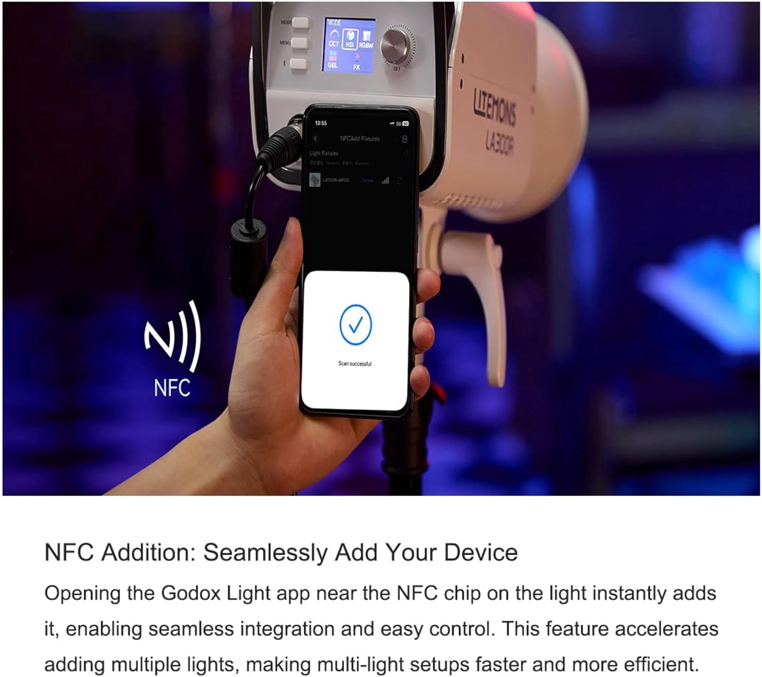 Godox Litemons LA300R K1 RGB COB LED Video Light,1800 - 10,000K CCT CRI 95+ TLCI 94+, 14 Lighting Effects, Bowens Mount,with G/M Adjustment, Onboard & App Control, NFC Connection, for Live Streaming - Letwell