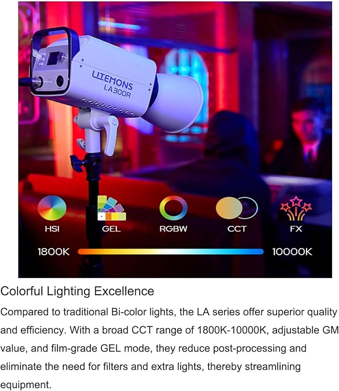 Godox Litemons LA300R K1 RGB COB LED Video Light,1800 - 10,000K CCT CRI 95+ TLCI 94+, 14 Lighting Effects, Bowens Mount,with G/M Adjustment, Onboard & App Control, NFC Connection, for Live Streaming Visit the GODOX Store - Letwell