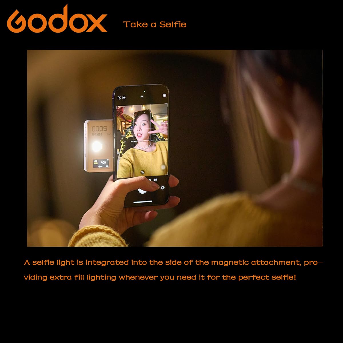 Godox MA5R Full - Color LED Light, Magnetic Charging Selfie Light CRI95 TLCI97, CCT 1800K - 10000K,14 Fx Modes,HSI Adjustment,NFC/Bluetooth Connectivity,GM Adjust, 0% - 100% Adjust, forYouTube/TikTok etc. - Letwell