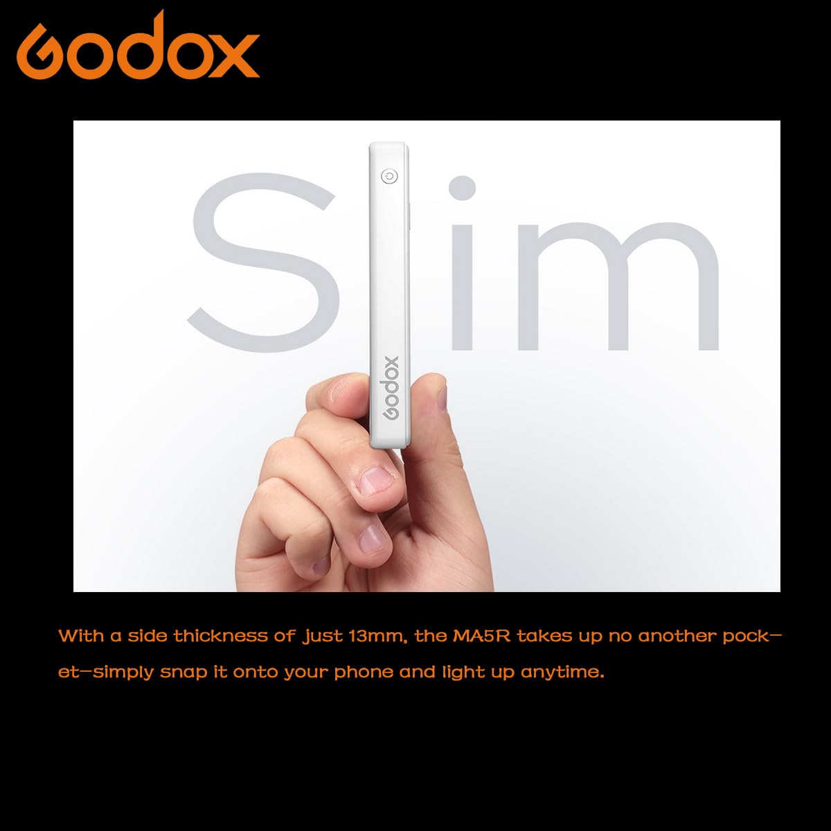 Godox MA5R Full - Color LED Light, Magnetic Charging Selfie Light CRI95 TLCI97, CCT 1800K - 10000K,14 Fx Modes,HSI Adjustment,NFC/Bluetooth Connectivity,GM Adjust, 0% - 100% Adjust, forYouTube/TikTok etc. - Letwell