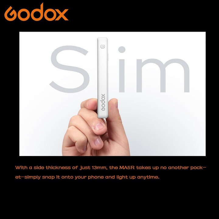 Godox MA5R Full - Color LED Light, Magnetic Charging Selfie Light CRI95 TLCI97, CCT 1800K - 10000K,14 Fx Modes,HSI Adjustment,NFC/Bluetooth Connectivity,GM Adjust, 0% - 100% Adjust, forYouTube/TikTok etc. - Letwell