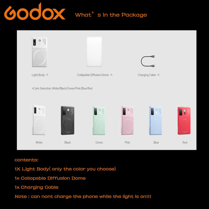 Godox MA5R Full - Color LED Light, Magnetic Charging Selfie Light CRI95 TLCI97, CCT 1800K - 10000K,14 Fx Modes,HSI Adjustment,NFC/Bluetooth Connectivity,GM Adjust, 0% - 100% Adjust, forYouTube/TikTok etc. - Letwell