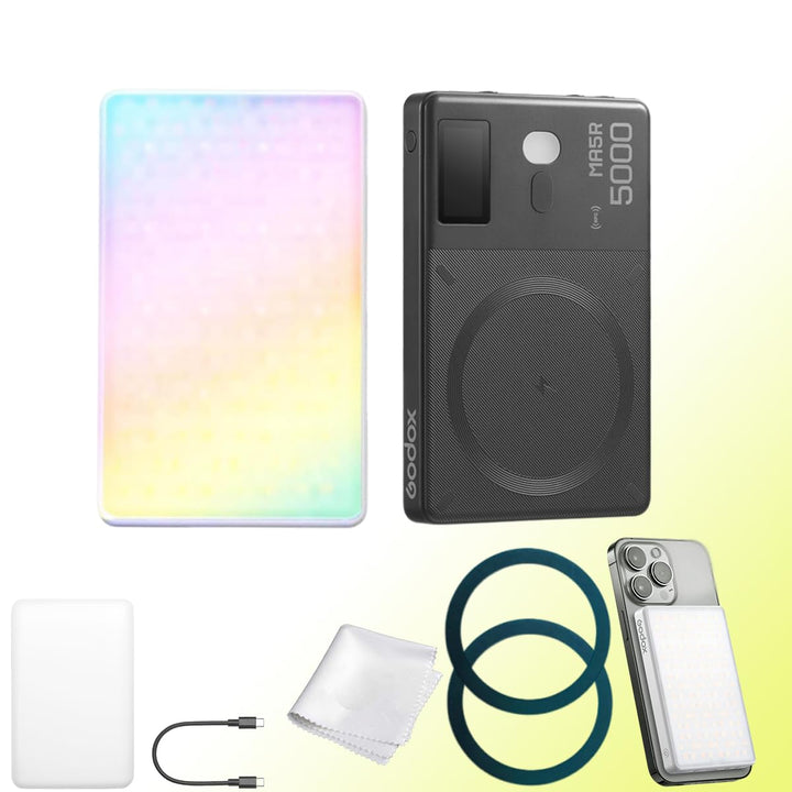 Godox MA5R Full - Color LED Light, Magnetic Charging Selfie Light CRI95 TLCI97, CCT 1800K - 10000K,14 Fx Modes,HSI Adjustment,NFC/Bluetooth Connectivity,GM Adjust, 0% - 100% Adjust, forYouTube/TikTok etc. - Letwell