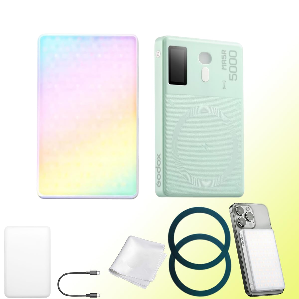 Godox MA5R Full - Color LED Light, Magnetic Charging Selfie Light CRI95 TLCI97, CCT 1800K - 10000K,14 Fx Modes,HSI Adjustment,NFC/Bluetooth Connectivity,GM Adjust, 0% - 100% Adjust, forYouTube/TikTok etc. - Letwell