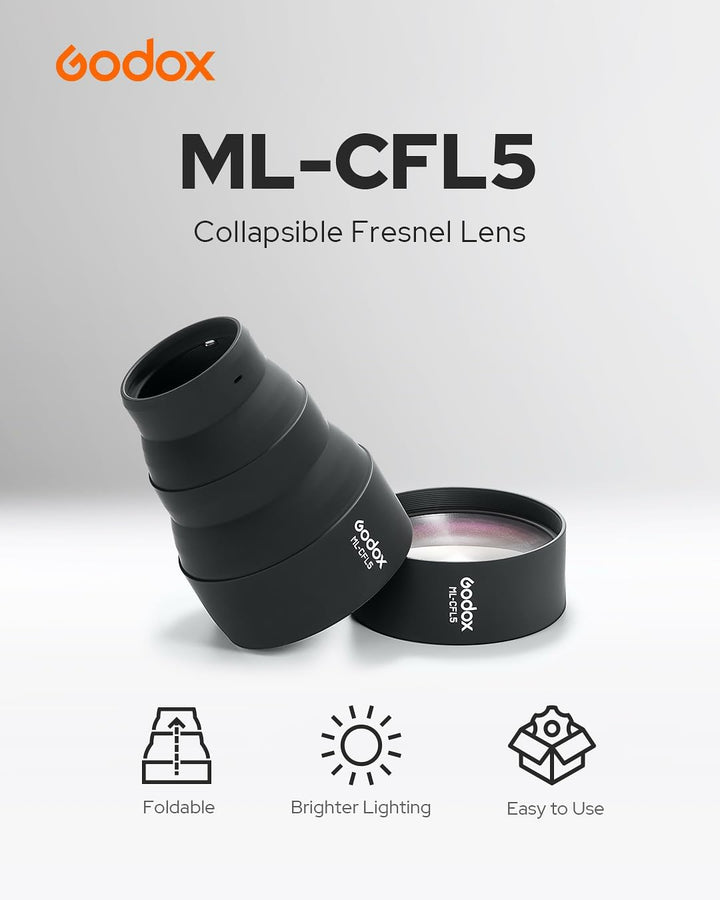 Godox ML - CFL5 Collapsible Silicone Fresnel Attachment, Adjustable Light Modifier for ML - L15 & ML - L36 Lens Reflectors of Godox ML100BI ML100R, Enhancing Beam Intensity and Coverage - Letwell