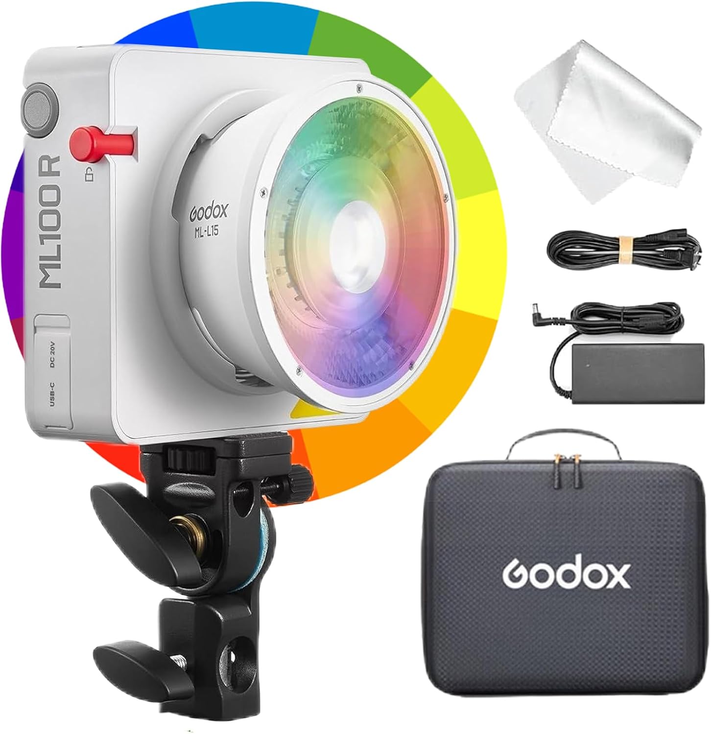 Godox ML100R 110W RGB LED Video Light, with Interchangeable 15° Reflector/1800 - 10000K CCT/14 Cinematic FX Effects/Multiple Power Options/Supports App Control,for Filming/Live Streaming etc. - Letwell
