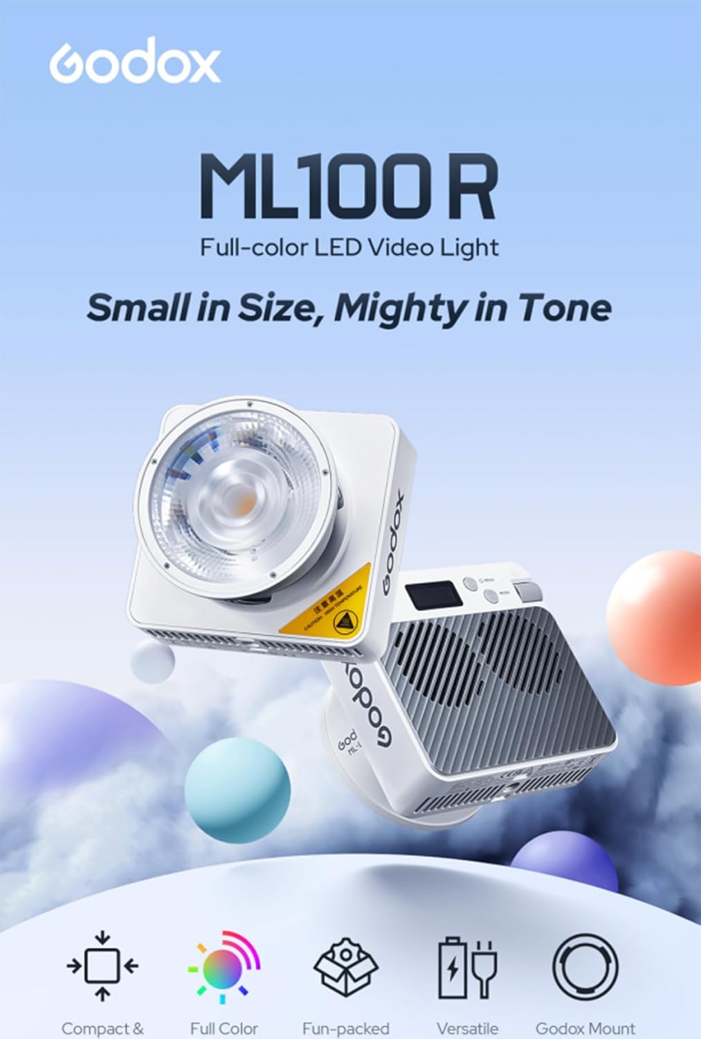 Godox ML100R 110W RGB LED Video Light, with Interchangeable 15° Reflector/1800 - 10000K CCT/14 Cinematic FX Effects/Multiple Power Options/Supports App Control,for Filming/Live Streaming etc. - Letwell