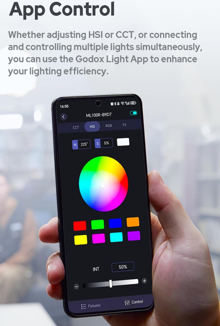 Godox ML100R 110W RGB LED Video Light, with Interchangeable 15° Reflector/1800 - 10000K CCT/14 Cinematic FX Effects/Multiple Power Options/Supports App Control,for Filming/Live Streaming etc. - Letwell