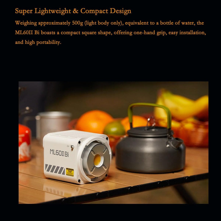 Godox ML60IIBi 70W Bi - Color LED Monolight - Handheld COB LED Video Light, APP Control, 2800K - 6500K CRI 96+/TLCI 97+,Built - in 11 Lighting Effects, with AK - B01 Bracket Handle+NP - F970 Batteries - Letwell