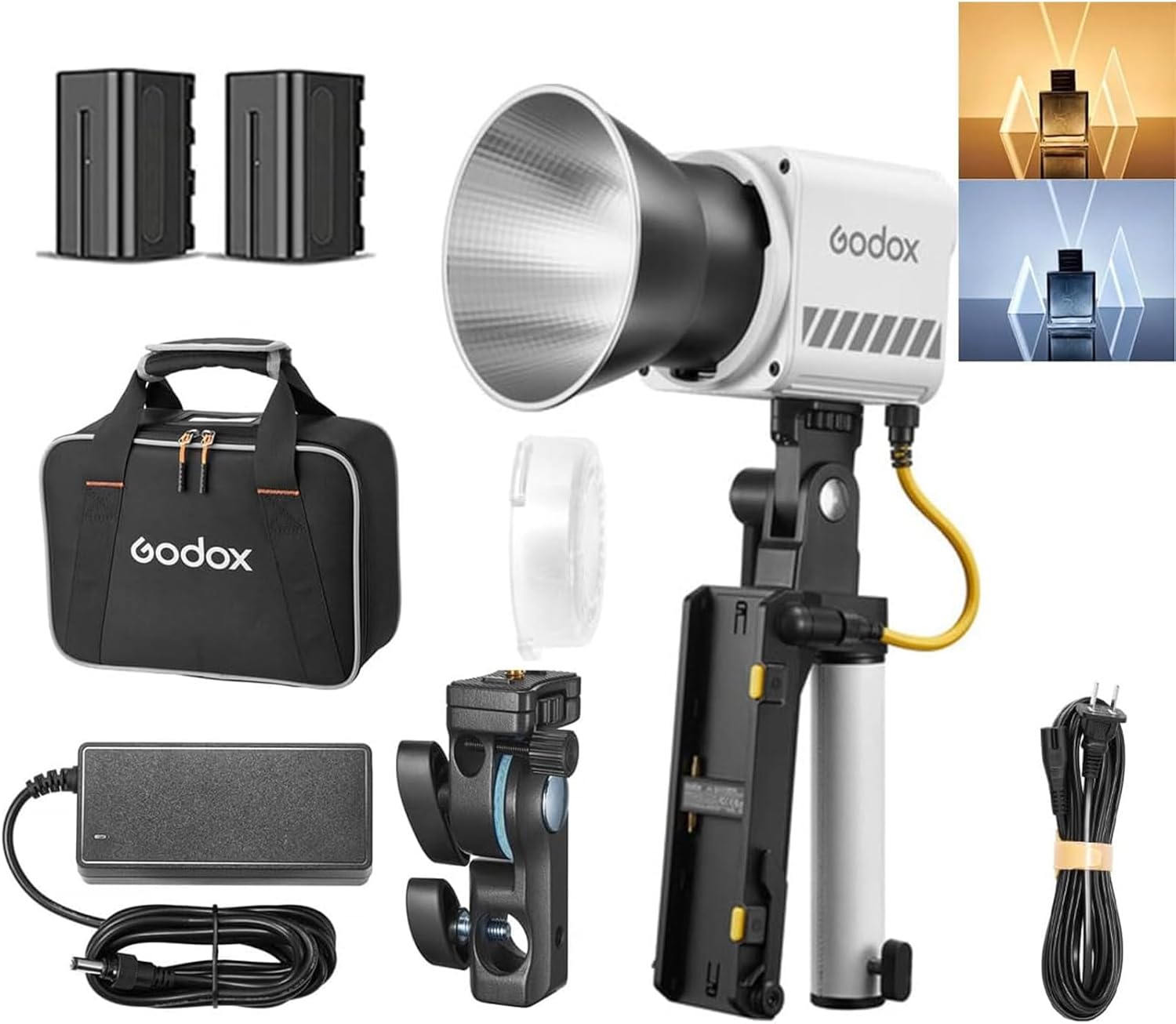 Godox ML60IIBi 70W Bi - Color LED Monolight - Handheld COB LED Video Light, APP Control, 2800K - 6500K CRI 96+/TLCI 97+,Built - in 11 Lighting Effects, with AK - B01 Bracket Handle+NP - F970 Batteries - Letwell