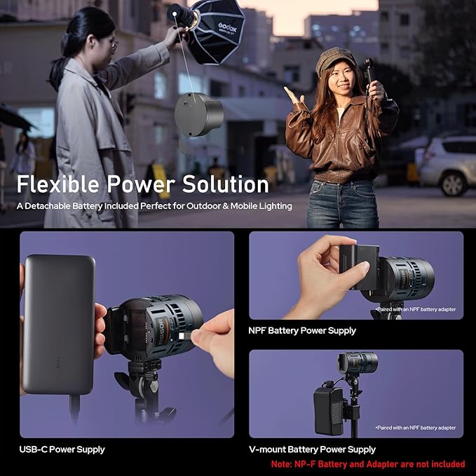 Godox RS60Bi Bi - Color LED Video Light, with CCT 2800 - 6500K, 11 Lighting Effects, HSI & High CRI 97+ TLCI 98+, Supports DMX/APP Control and Multiple Power Solutions - Letwell