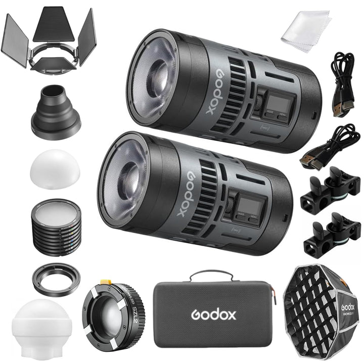Godox RS60Bi Kit2 Bi - Color LED Video Light (2 - Light Kit), with CCT 2800 - 6500K, 11 Lighting Effects, HSI & High CRI 97+ TLCI 98+, Supports DMX/APP Control and Multiple Power Solutions - Letwell