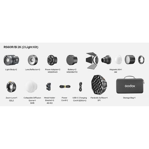 GODOX RS60R Kit2 RGB Led Video Light (2 - Light Kit), with CCT 1800 - 10000K, 14 Lighting Effects, HSI and RGBW Modes, Supports DMX/APP Control and Multiple Power Solutions - Letwell