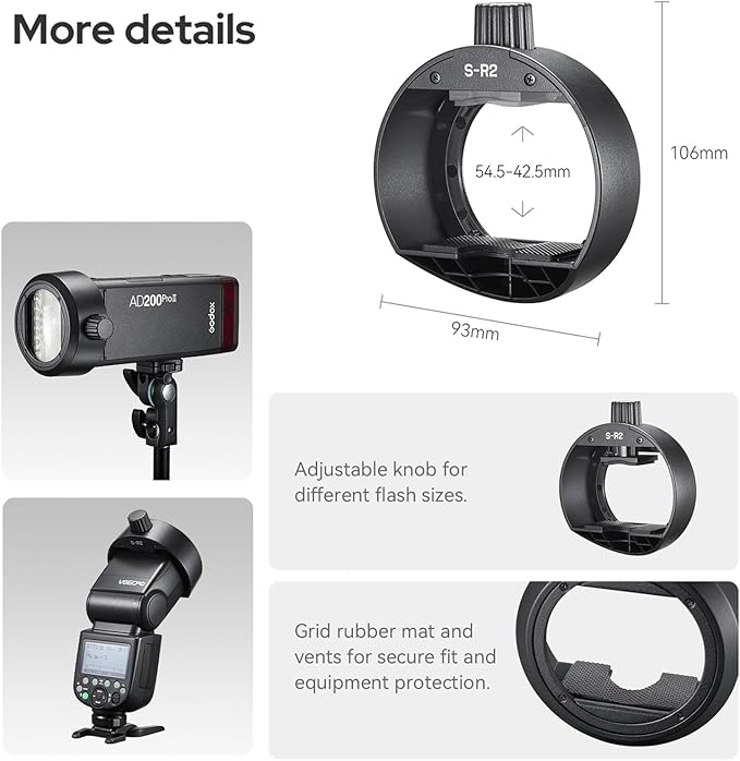 Godox S - R2 Adapter, Round Flash Head Modifier Adapter for Godox V860II, V850II, TT685, AD200ProII and TT600 Series Flashes, Install AK - R1 Round Head Accessories to Achieve Creative Light Effects - Letwell