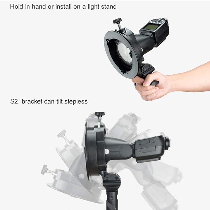 Godox S2 Speedlite S - Type Bracket Bowens Mount, for Godox V100 AD200Pro II V1Pro AD200Pro AD400Pro AD200 V860II TT685 TT600 TT350, Precise Tilt Control, Large Handle, Integrated Umbrella Mount - Letwell