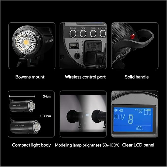 Godox SK400II V SK400IIV SK400II - V Flash Monolight,Bowens Mount 400W Studio Strobe Flash, GN65 5600K 2.4G with LED Modeling Lamp for Studio(SK400II Upgraded Version - Letwell