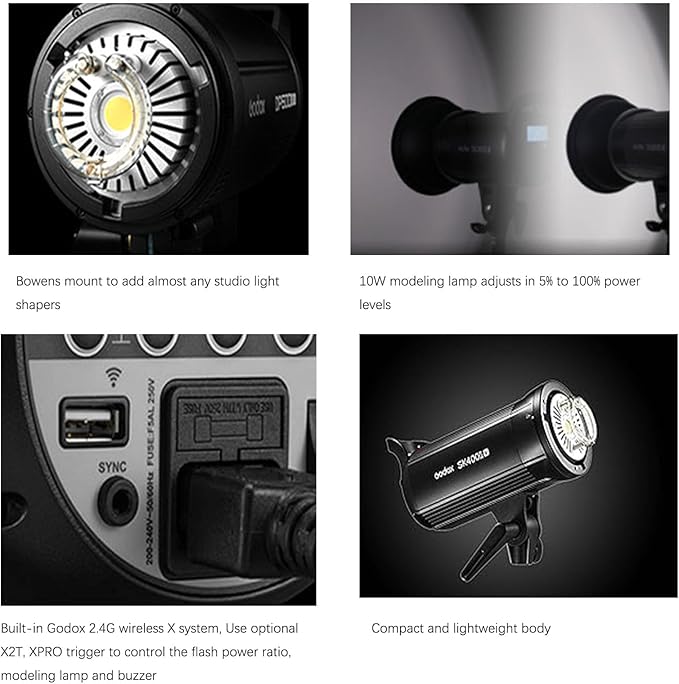 Godox SK400II V SK400IIV SK400II - V Flash Monolight,Bowens Mount 400W Studio Strobe Flash, GN65 5600K 2.4G with LED Modeling Lamp for Studio(SK400II Upgraded Version - Letwell