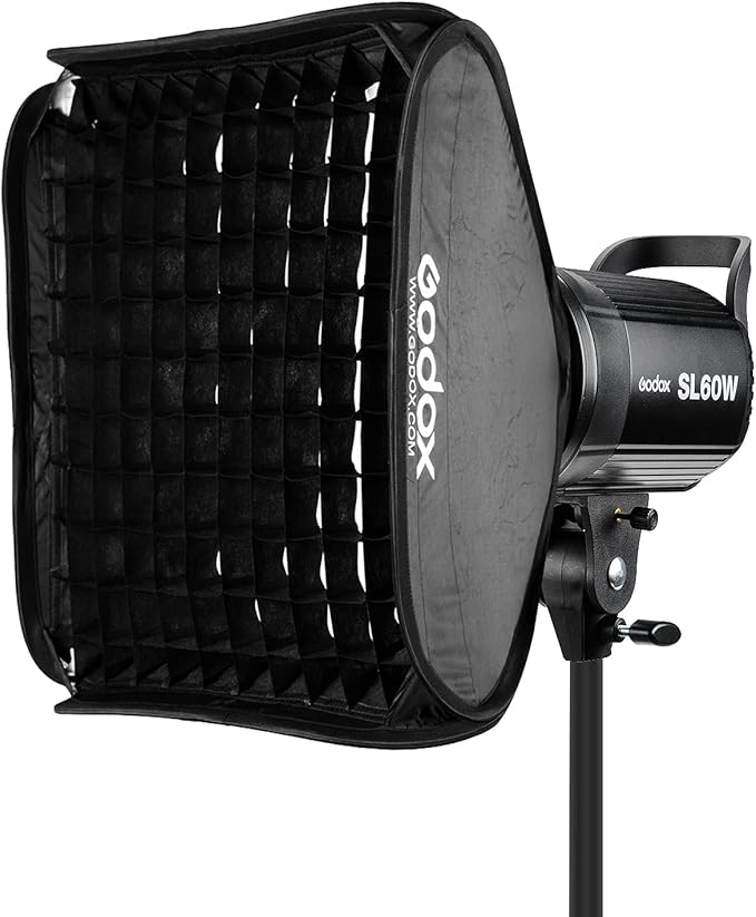 Godox SL - 60W with 80CMX80CM Softbox Grid Kit,Upgrade Version 60W 5600±300K Bowens Mount Led Continuous Video Light,433MHz Grouping System, for Video Recording - Letwell