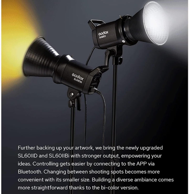 Godox SL60IIBi 75W Bowens Mount Led Video Light,11 FX Effects CRI≥96 TLCI≥97 2800K - 6500K,16 Groups 32 Channels,2.4GHz Wireless/Bluetooth/Light Body Control,0% - 100% Brightness Adjustment - Letwell