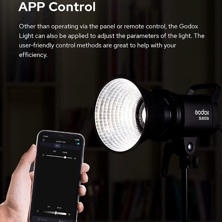 Godox SL60IIBi 75W Bowens Mount Led Video Light,11 FX Effects CRI≥96 TLCI≥97 2800K - 6500K,16 Groups 32 Channels,2.4GHz Wireless/Bluetooth/Light Body Control,0% - 100% Brightness Adjustment - Letwell