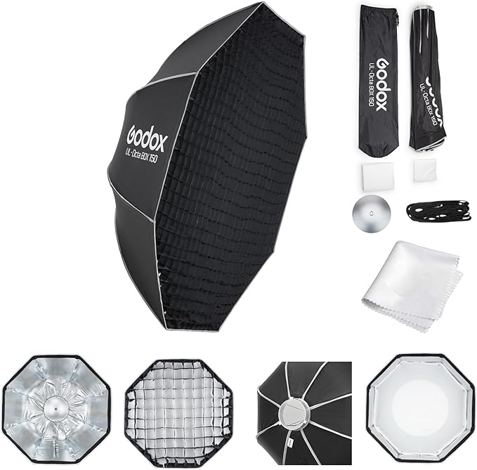 Godox Softbox Godox Quick Release Umbrella Octagonal Softbox,Bowens Mount with Removable Front and Inner Diffusers/Grip/Diffuser Plate for Photography, Live Streaming - Letwell