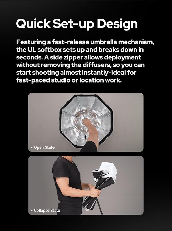 Godox Softbox Godox Quick Release Umbrella Octagonal Softbox,Bowens Mount with Removable Front and Inner Diffusers/Grip/Diffuser Plate for Photography, Live Streaming - Letwell