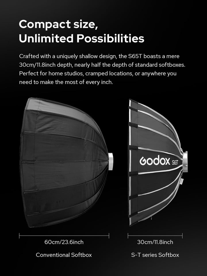 Godox Softbox Godox S65T 65cm/25.6in, Godox S85T 85cm/33.5in, S120T 120cm/47.3in Quick Release Umbrella Softbox, Bowens Mount with Removable Front and Inner Diffusers for Photography, Live Streaming and Travel - Letwell