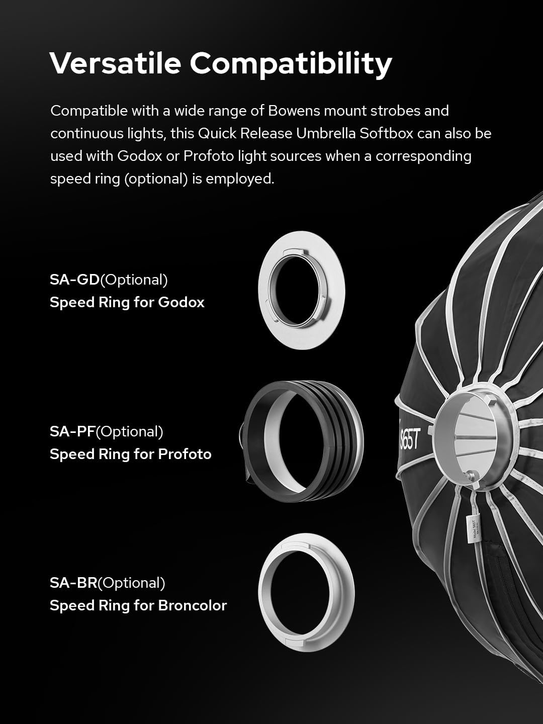 Godox Softbox Godox S65T 65cm/25.6in, Godox S85T 85cm/33.5in, S120T 120cm/47.3in Quick Release Umbrella Softbox, Bowens Mount with Removable Front and Inner Diffusers for Photography, Live Streaming and Travel - Letwell