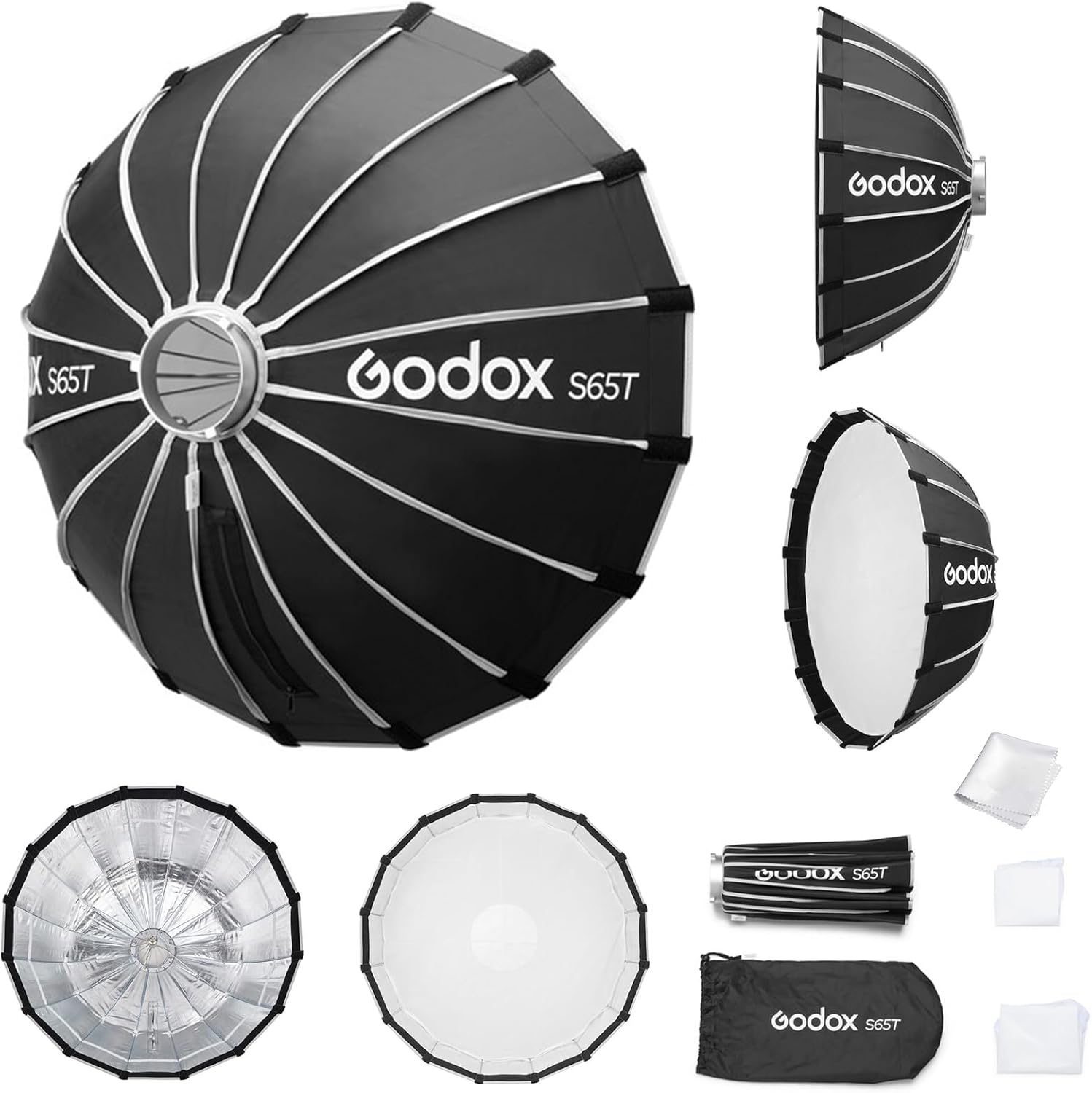 Godox Softbox Godox S65T 65cm/25.6in, Godox S85T 85cm/33.5in, S120T 120cm/47.3in Quick Release Umbrella Softbox, Bowens Mount with Removable Front and Inner Diffusers for Photography, Live Streaming and Travel - Letwell