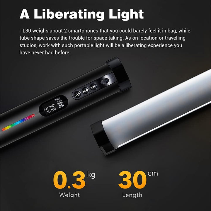 Godox TL30 Full - Color RGB Tube Light, CRI 97 TLCI 99 Accurate Color, RGB CCT HSI Mode, 2700k - 6500K Adjustable, 13 Fx Light Effect, APP Control Support, Brightness Adjustable, Magnet Design - Letwell