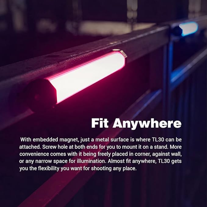 Godox TL30 Full - Color RGB Tube Light, CRI 97 TLCI 99 Accurate Color, RGB CCT HSI Mode, 2700k - 6500K Adjustable, 13 Fx Light Effect, APP Control Support, Brightness Adjustable, Magnet Design - Letwell