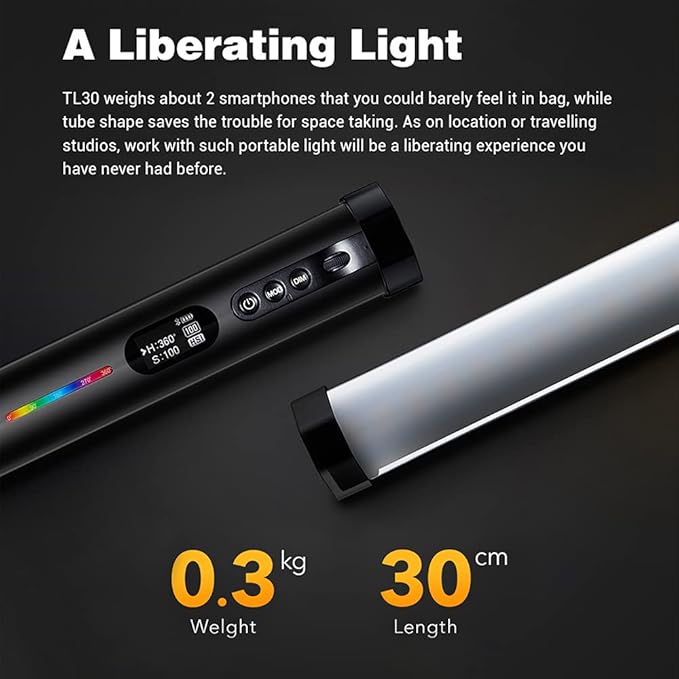 Godox TL30 Full - Color RGB Tube Light, CRI 97 TLCI 99 Accurate Color, RGB CCT HSI Mode, 2700k - 6500K Adjustable, 13 Fx Light Effect, APP Control Support, Brightness Adjustable, Magnet Design - Letwell