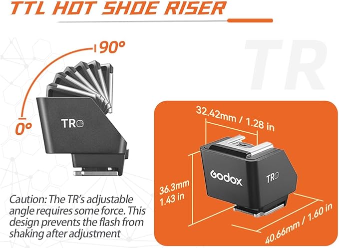 Godox TR TTL HSS Hot Shoe Riser Hot Shoe Extender for GOdox iT30 Pro, iT20, iT22 TTL Flash X3 Trigger, Reduce Lens Shadow, Tilt Adjustment: 0 - 90°, for Mini Flash Under 300g - Letwell