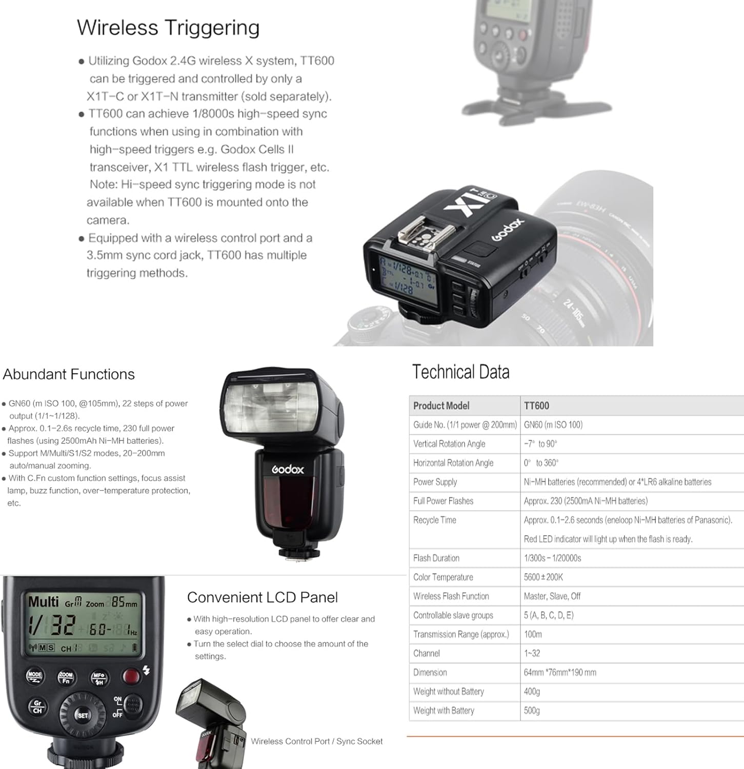 Godox TT600 Speedlite Flash with Built - in 2.4G Wireless Transmission for Canon, Nikon, Pentax, Olympus and Other Digital Cameras with Standard Hotshoe - Letwell