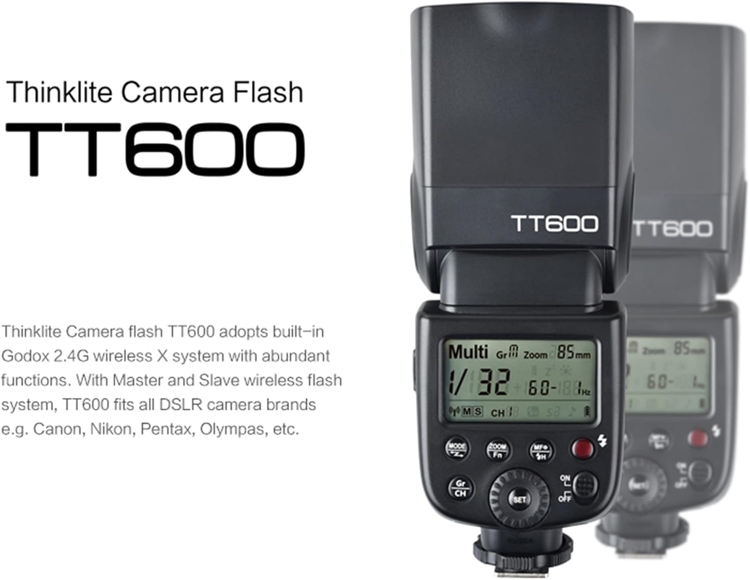 Godox TT600 Speedlite Flash with Built - in 2.4G Wireless Transmission for Canon, Nikon, Pentax, Olympus and Other Digital Cameras with Standard Hotshoe - Letwell