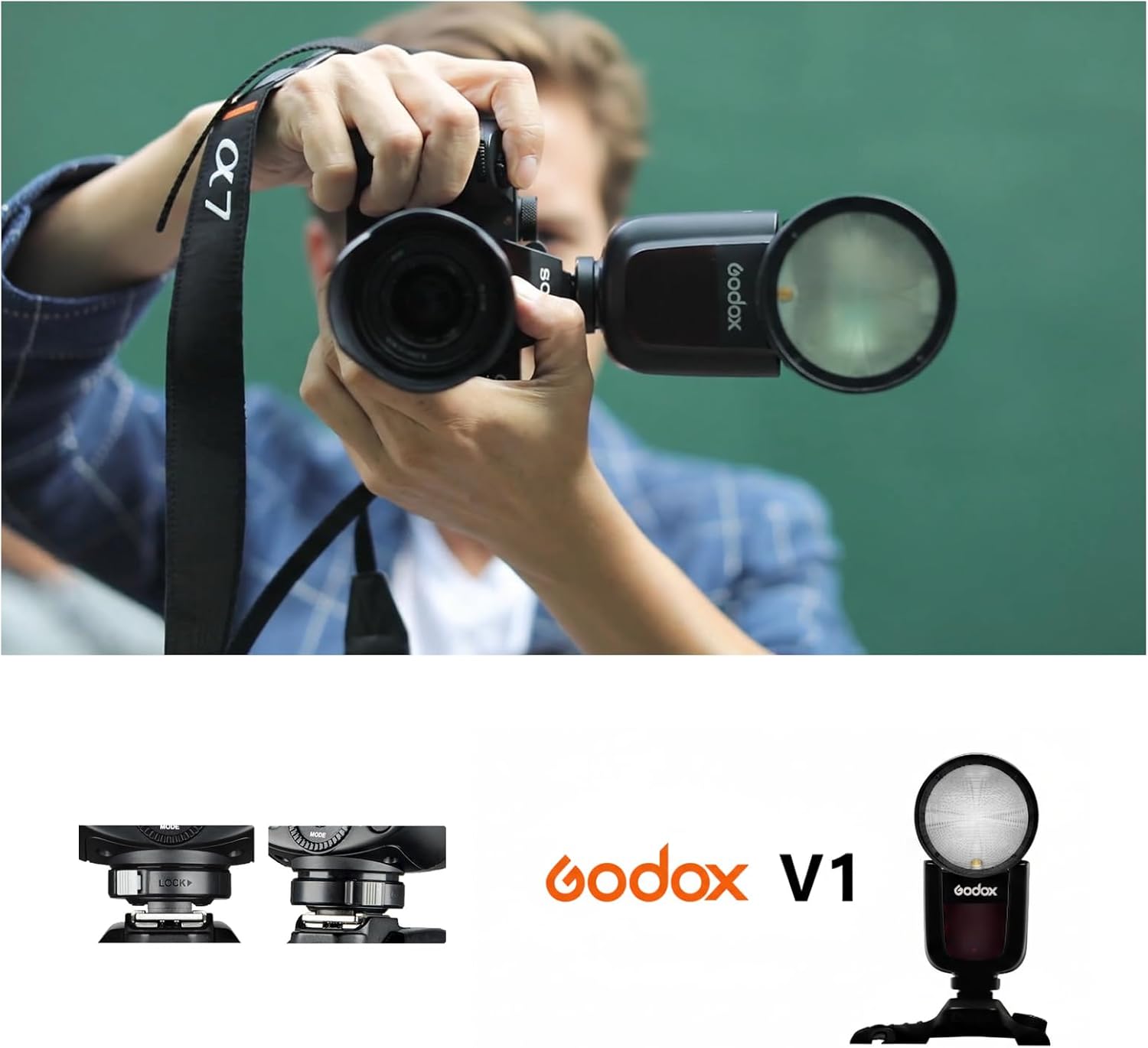 Godox V1 Flash Cameras, 1/8000s HSS TTL Speedlite, 480 Full Power Shots, 1.5s Recycle Time, 76Ws 2600mAh Battery, 10 - Level LED Lamp, 2.4G TTL Round Head Flash - Letwell