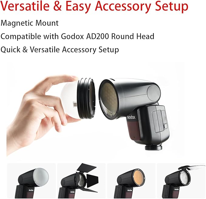 Godox V1 Flash Cameras, 1/8000s HSS TTL Speedlite, 480 Full Power Shots, 1.5s Recycle Time, 76Ws 2600mAh Battery, 10 - Level LED Lamp, 2.4G TTL Round Head Flash - Letwell