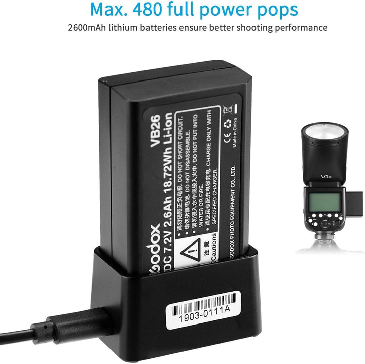 Godox V1 Flash Cameras, 1/8000s HSS TTL Speedlite, 480 Full Power Shots, 1.5s Recycle Time, 76Ws 2600mAh Battery, 10 - Level LED Lamp, 2.4G TTL Round Head Flash - Letwell
