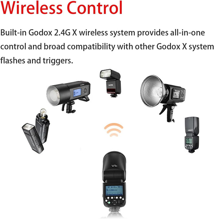 Godox V1 Flash Cameras, 1/8000s HSS TTL Speedlite, 480 Full Power Shots, 1.5s Recycle Time, 76Ws 2600mAh Battery, 10 - Level LED Lamp, 2.4G TTL Round Head Flash - Letwell