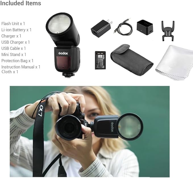 Godox V1 Flash Cameras, 1/8000s HSS TTL Speedlite, 480 Full Power Shots, 1.5s Recycle Time, 76Ws 2600mAh Battery, 10 - Level LED Lamp, 2.4G TTL Round Head Flash - Letwell